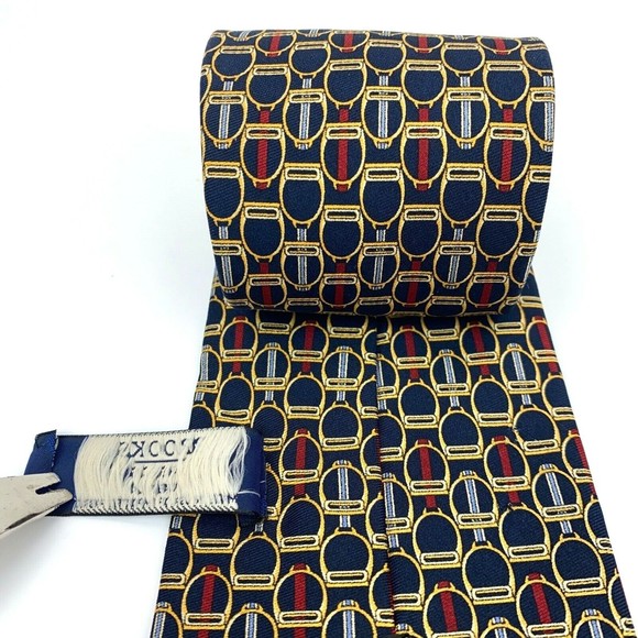 BROOKS BASICS Pure Silk Tie Horse Snaffle Bridle Part Equestrian Navy Necktie - Picture 2 of 12